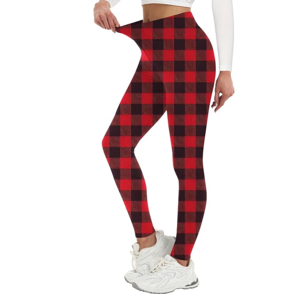 Bosfbaoi Women's Solid Color Plaid Yoga Pants - High-Waist Stretchy Leggings for Fitness and Casual Style