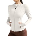 thumbnail image 1 of Bosfbaoi Women's Stand Collar Full Zip Long Sleeve Athletic Jacket, Slim Fit Stretchy Breathable Workout Top, Thumbhole Pocket Outerwear for Yoga Gym Daily, 1 of 7