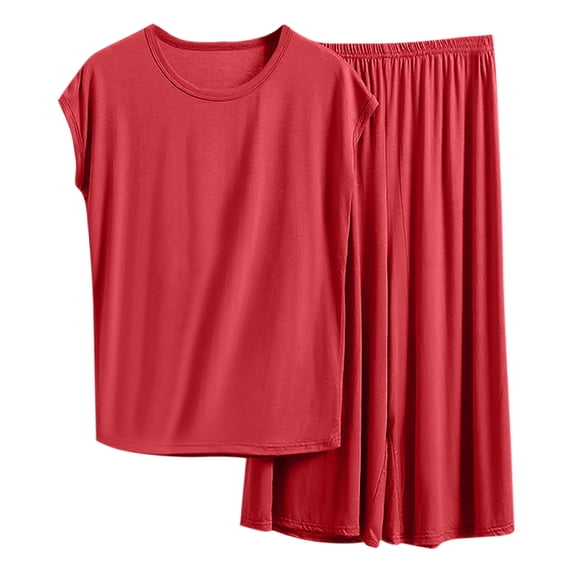 Bosfbaoi Women's Summer Pajama Sets Plus Size Pajama Set Solid Color Vest Top Elastic Waist Trousers Casual At Home Pajama Set