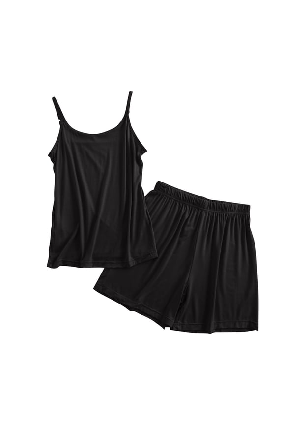 Women's Summer Pajama Sets Solid Color Halter Top Elastic Waist Capri Pants Casual At Home Pajama Set