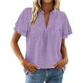 thumbnail image 1 of Bosfbaoi Women's Summer Tunic Tops, Loose Fit Double Ruffle Sleeve V Neck Blouse, Cute Dressy Casual Shirts for Work, Vacation, Daily Wear, 1 of 9