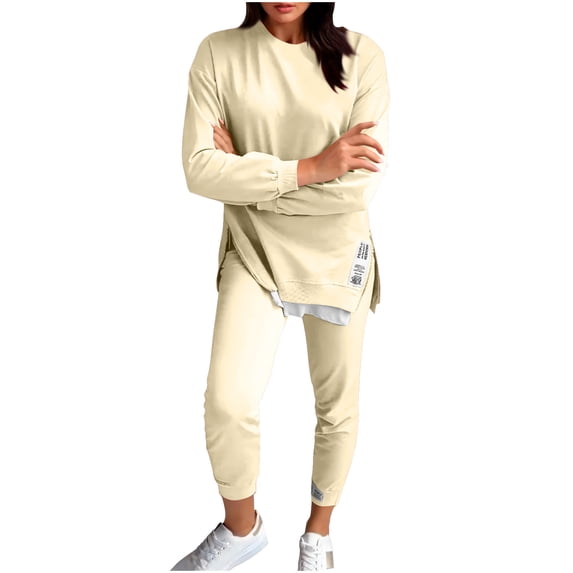 Bosfbaoi Women's Sweatshirt and Jogger Pants Set - Long Sleeve Casual Loungewear with Pockets - Comfy Sporty Outfit for Relaxing