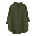 thumbnail image 1 of Bosfbaoi Womens Blouse Ruffled V Neck Button Down Oversized Rolled Long Sleeve Solid Linen-Look Casual Tops for Women, 1 of 6