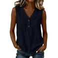 thumbnail image 1 of Bosfbaoi Womens Blouse V Neck Henley Relaxed Fit Sleeveless Stitch Detail Solid Casual Chic Tank Tops for Women, 1 of 9