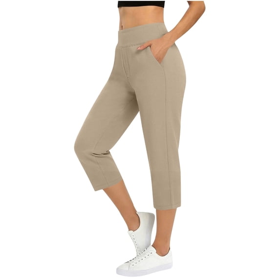 Bosfbaoi Womens Golf Pants Stretch Travel Ankle Cropped Pant High Waist Slim Straight with Pockets 7/8 Work Business Casual