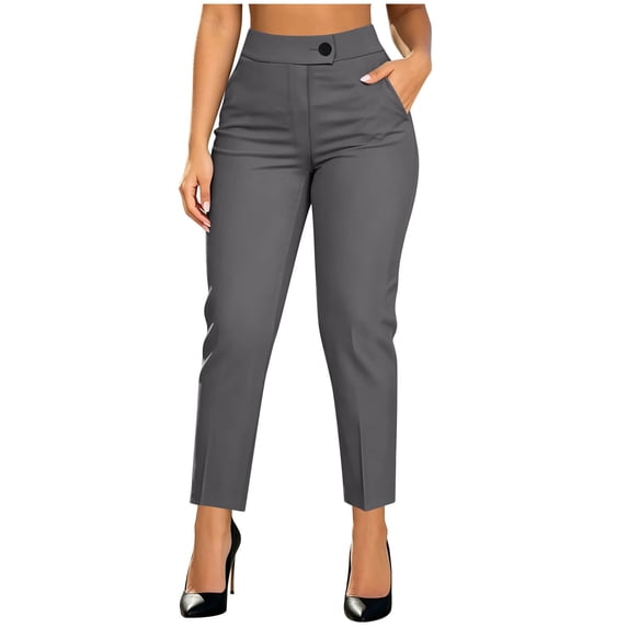 Bosfbaoi Womens Pants Button Zip Fly High Waist Cropped Ankle Pants Slim Tapered Trousers Office Work Pants for Women