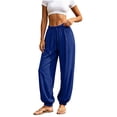 thumbnail image 1 of Bosfbaoi Womens Pants Drawstring Elastic High Waist Jogger Harem Pants Casual Loose Tapered Trousers Summer Beach Pants for Women, 1 of 8