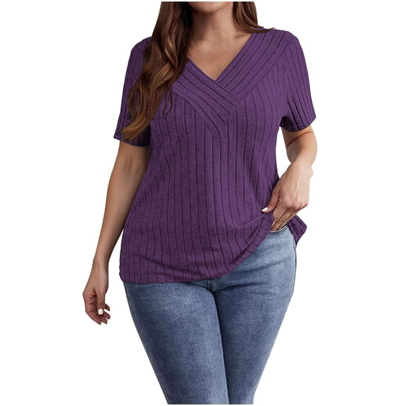 Bosfbaoi Womens Summer T-Shirts Short Sleeve V Neck Dolman Tops with Side Shirring Loose Fit Shirts Spring Fashion