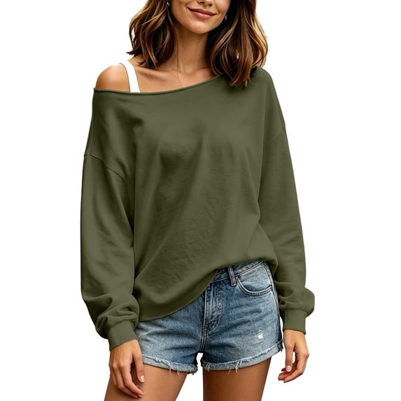 Bosfbaoi Womens Tops Off Shoulder Long Sleeve Oversized Loose Casual Sweatshirt