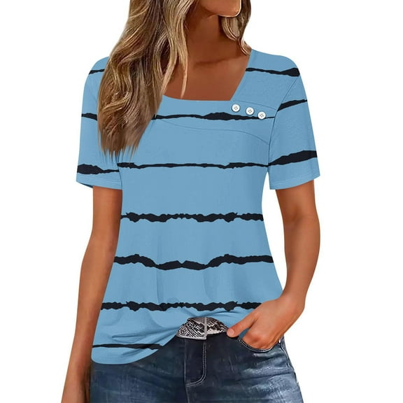 Bosfbaoi Womens Tops Summer Short Sleeve Shirts Square Neckline Spring Outfits 2026 Fashion Clothing Blouses