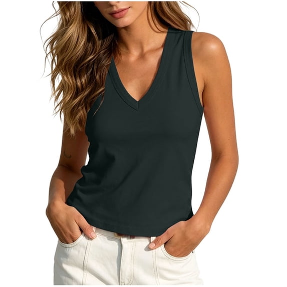 Bosfbaoi Womens Tops V-Neck Sleeveless Tank Top Form-Fitting Casual Solid Color Cami Summer Tops for Women