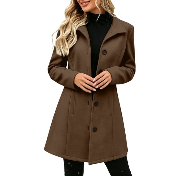 Bosfbaoi Womens Wool Blend Coat Mid Length Stand Collar Single Breasted Slim Fit Winter Overcoat with Pockets
