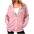 thumbnail image 1 of Bosfbaoi Zip Up Hoodies for Women Contrast Zipper Drawstring Hood Long Sleeve Womens Jacket Loose Casual Sweatshirt with Side Pockets, 1 of 7