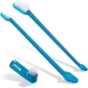 BOSHEL Dual-Headed Dog Toothbrush Pack, 2 Long-Handled Brushes + 1 Finger Toothbrush