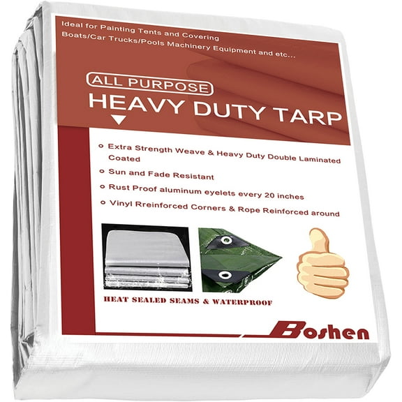 Boshen Heavy Duty Tarp 12 Mil Thick Multipurpose Protective Cover White Poly Tarp