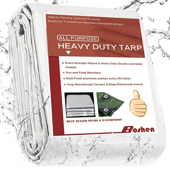 Boshen Heavy Duty Tarp 12 Mil Thick Multipurpose Protective Cover White Poly Tarp