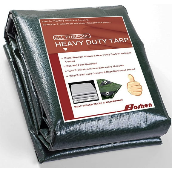 Boshen Tarp Cover Waterproof Tarpaulin Canopy Tent Poly Tarp, 5mil Thick, 2Pack