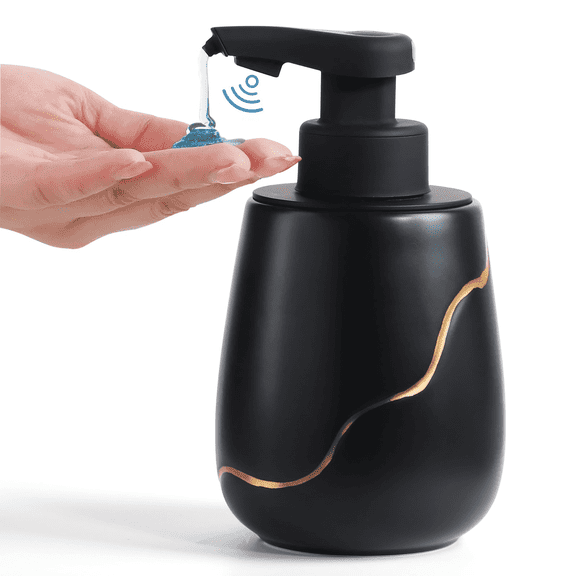 BosilunLife 17 oz Automatic Soap Dispenser Touchless, Matte Ceramic Liquid Soap Dispenser, USB Rechargeable Dish and Hand Soap Dispenser for Bathroom and Kitchen, Black