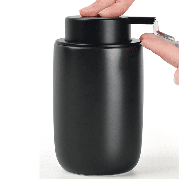 BosilunLife Soap Dispenser, Wide Opening Design,12oz Matte Ceramic Hand Soap Dispenser for Bathroom, Refillable Dish Soap Dispenser for Kitchen, Black