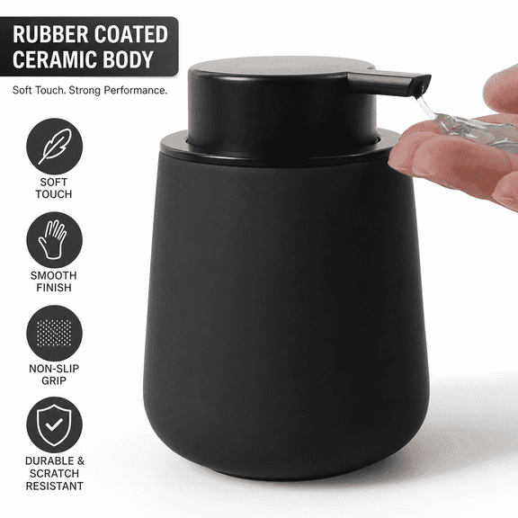 BosilunLife 12 oz Matte Ceramic Soap Dispenser, Dish Soap Dispenser with Rust-resistant Pump, Kitchen Soap Dispenser for Dish Soap, Black