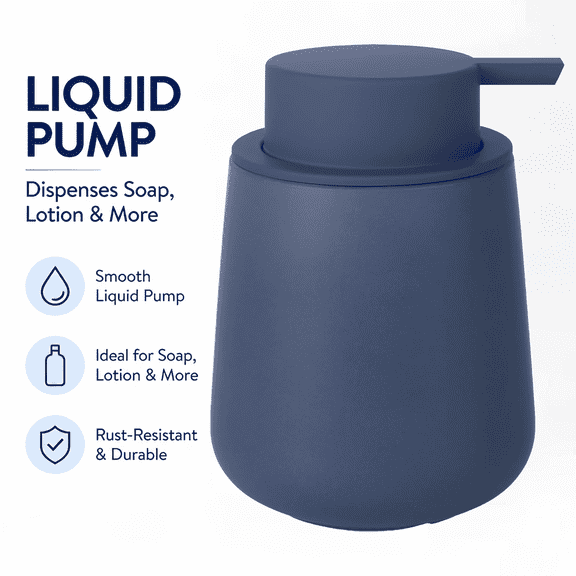 BosilunLife Soap Dispenser, 12oz Imitation Rubber Glaze, Matte Ceramic Dish Soap Dispenser for Kitchen, Refillable Hand Soap Dispenser for Bathroom, Blue