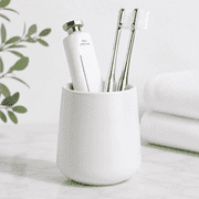 BosilunLife Ceramic Toothbrush Holder, 14Oz Weighted Ceramic Base, Lead-Free, Versatile Tumbler for Rinsing, Toothbrush Storage, Dishwasher Safe (Matte White, R