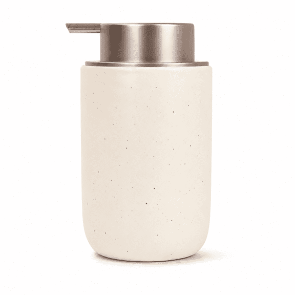 BosilunLife 12 oz Off-White Matte Ceramic Soap Dispenser, Refillable Liquid Hand Soap Pump for Bathroom Countertop