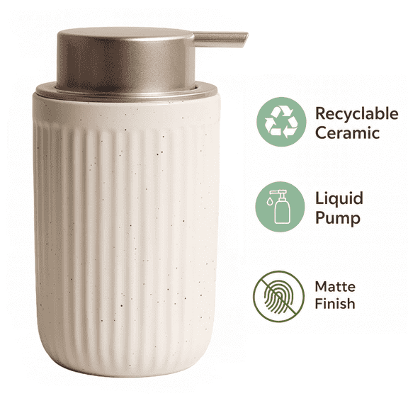 Bosilunlife 12oz Soap Dispenser, Stripes Matte Ceramic Hand Soap Dispenser with Rust-resistant Pump, Dish Soap Dispenser for Kitchen Countertop, Apricot-red Freckles