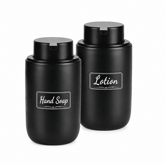 BosilunLife 2 Pack 12 oz Matte Black Ceramic Soap Dispenser, Refillable Dish Soap and Hand Soap Dispensers with Rust-Resistant Pumps for Kitchen or Bathroom