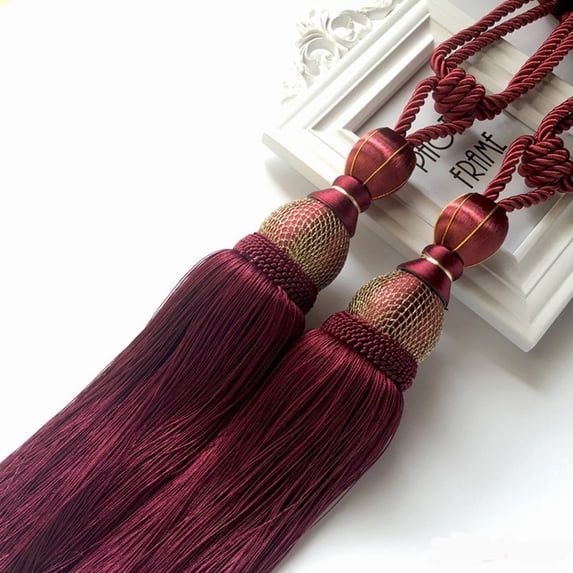 Bosisa 2pcs Large Tie Backs Ball Tassel Curtain Rope Tieback,Red