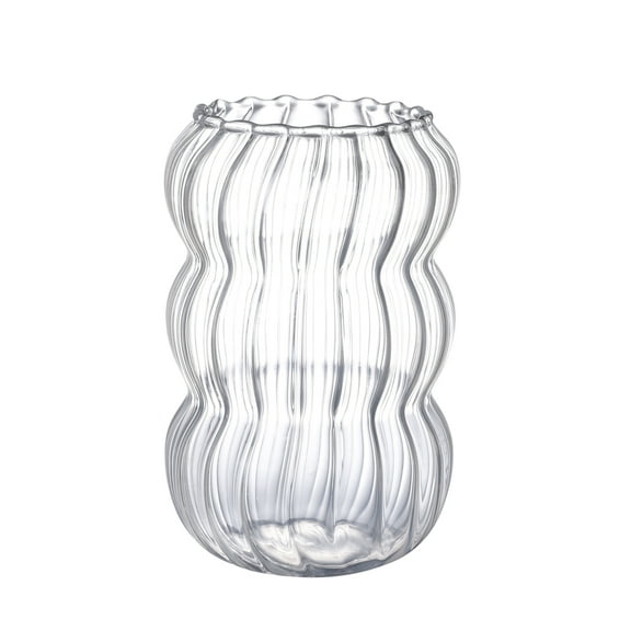 Bosixty 550ml Glass Drink Cup,Vintage Fluted Glassware Housewarming Gift Origami Style Glass Cup,Home Kitchen Bar Party Accessories Ribbed Glassware Ripple Drinking Glasses