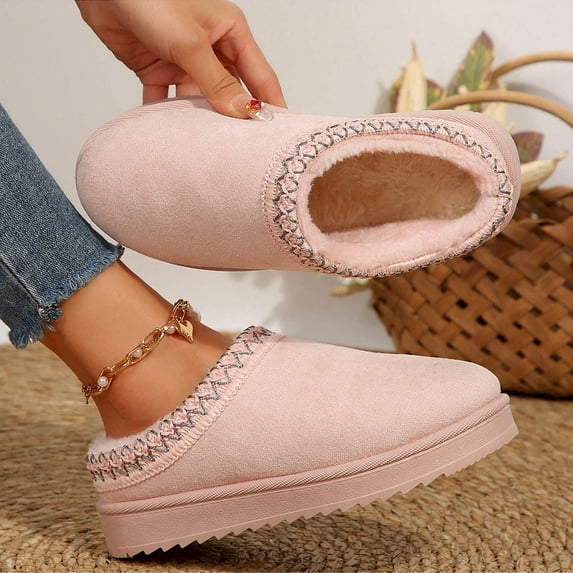 Bosleng Women's Warm Durable Outdoor Sandals PLATFORM Winter Slippers Thickened Flat Soles Non Slip Comfort Snow Boots