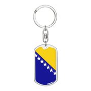 Bosnia And Herzegovina Flag Dog Tag Keychain Stainless Steel Silver Tone or Gold Tone