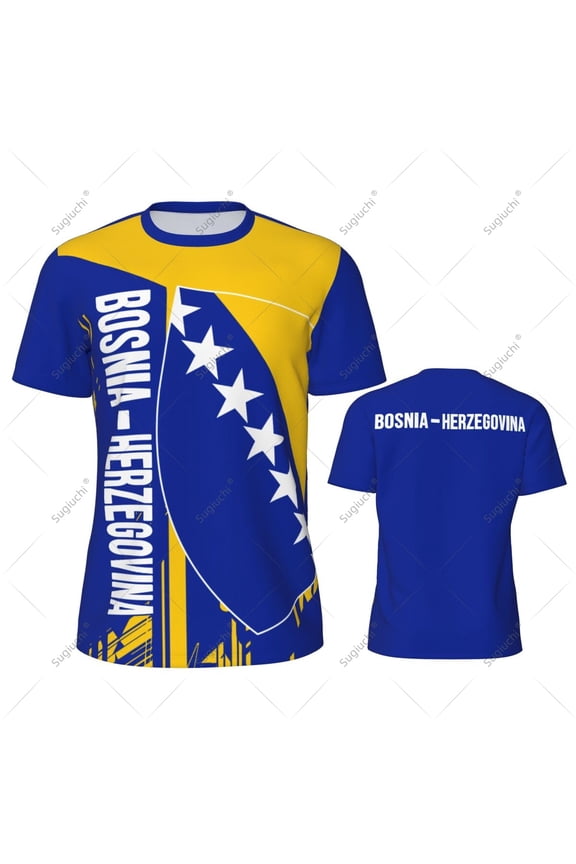 Bosnia And Herzegovina Flag Men Sports T-shirt Women Tees jersey for Soccer Football Running Bike Tennis Fitness Fans
