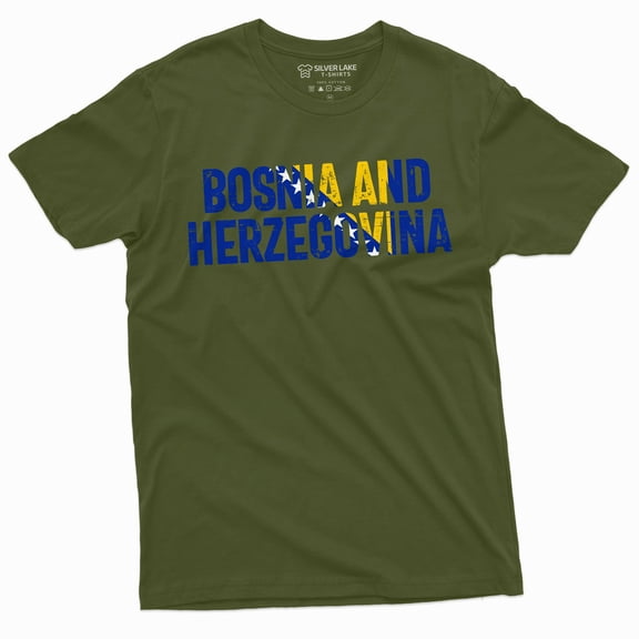 Bosnia And Herzegovina T-Shirt Zastava Bosne I Hercegovine Flag Coat Of Arms Mens Tee Shirt (Medium Military Green)