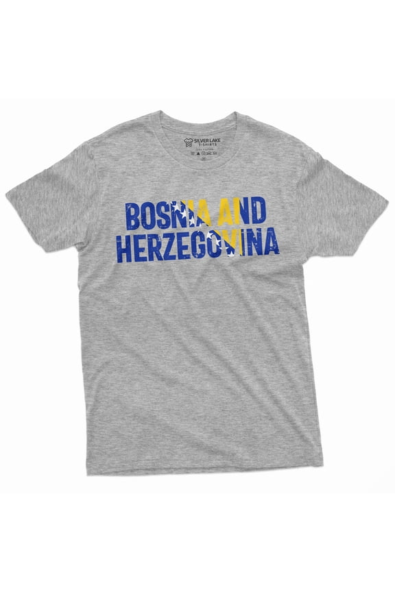 Bosnia And Herzegovina T-Shirt Zastava Bosne I Hercegovine Flag Coat Of Arms Mens Tee Shirt (Small Grey)