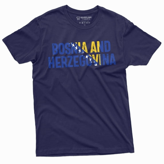 Bosnia And Herzegovina T-Shirt Zastava Bosne I Hercegovine Flag Coat Of Arms Mens Tee Shirt (XX-Large Navy Blue)