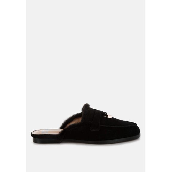 Bosnia Real Suede Leather Faux Fur Slip On Mules