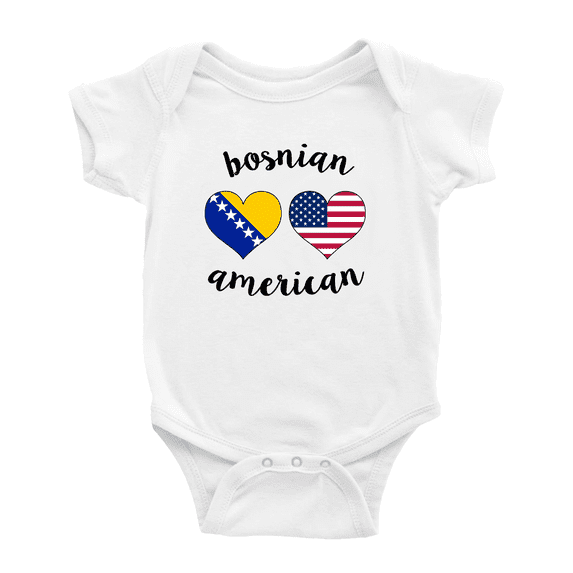 Bosnian American Flag Two Hearts Cute Baby Romper Bodysuit For Boy Girl (White, 12-18 Months)