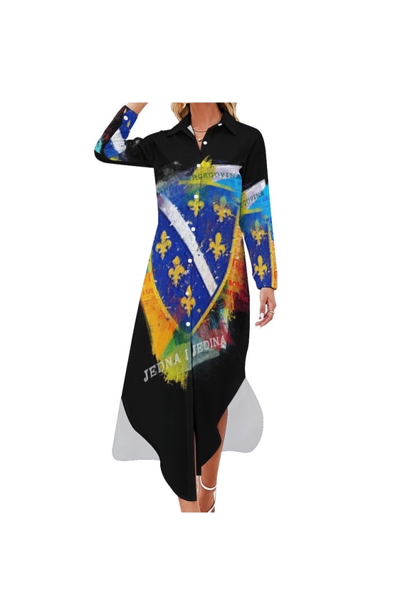 Bosnian Coat Of Arms - For All Bosnians Long Sleeved Shirt Dress cocktail dresses birthday dress for women luxury
