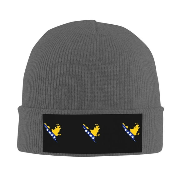 Bosnian Flag Map Beanie Hat Knit Hat Skull Cap for Men Women Winter Hat Deep Heather