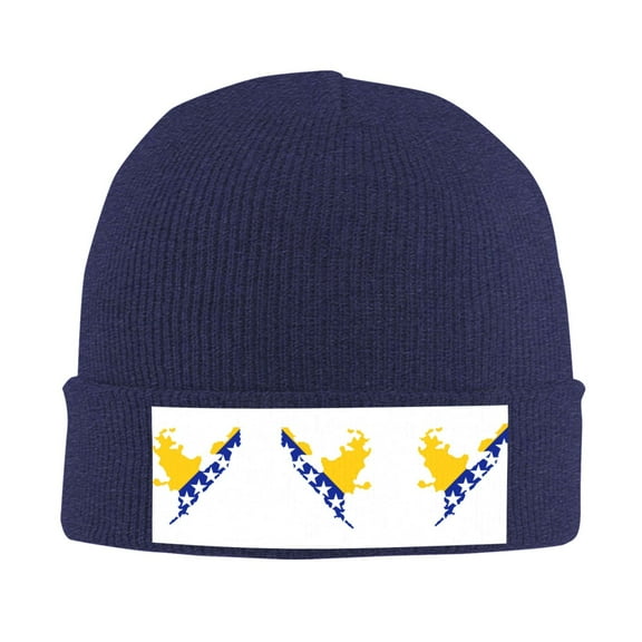 Bosnian Flag Map Beanie Hat Men Women Warm Printed Cap Knit Beanies Hats Outdoor Winter Navy Blue