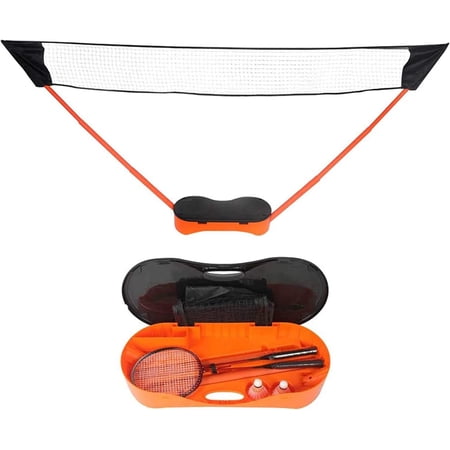 Bosonshop Portable Badminton Net Set Storage Box Base with 2 Battledores 2 Shuttlecocks Large, Orange