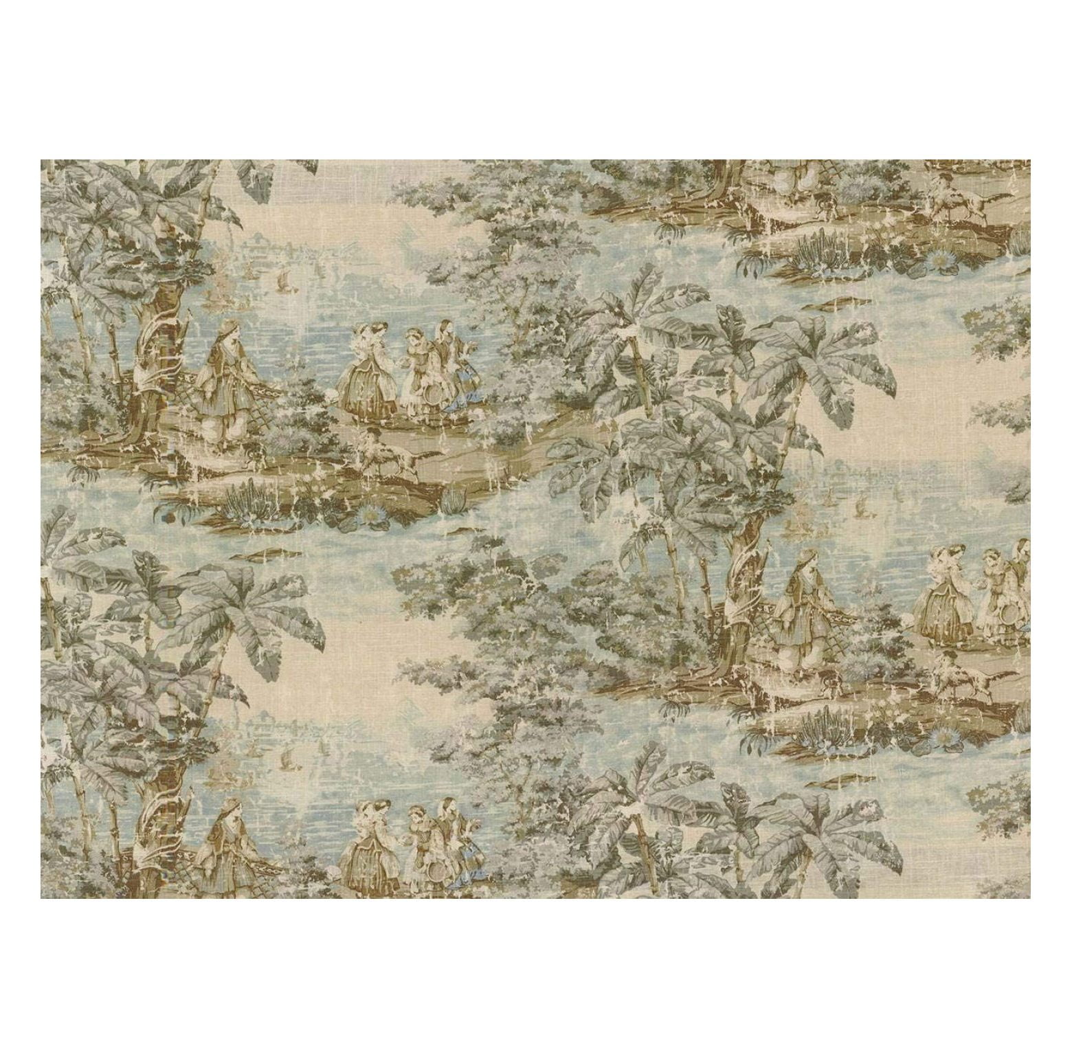 Bosporus Flax Spa Blue Linen Blend Toile Fabric