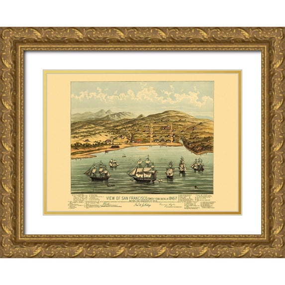 Bosqui 14x11 Gold Ornate Wood Framed with Double Matting Museum Art Print Titled - San Francisco California - Bosqui 1847