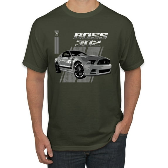 Boss 350 Mustang for Muscle Car lovers | Mens Cars and Trucks Graphic T-Shirt, Military Green, Large