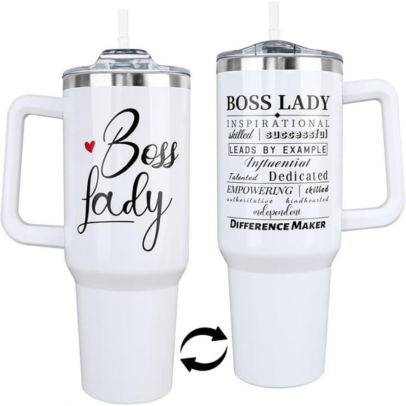 40 Oz Boss Tumbler with Handle & Straw Lid - Vacuum Insulated Stainless Steel Cup - Great Gift for Women, Boss Lady