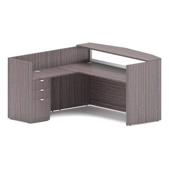 Boss 71" Frosted Reception Desk Reversible Return and File Storage in Driftwood