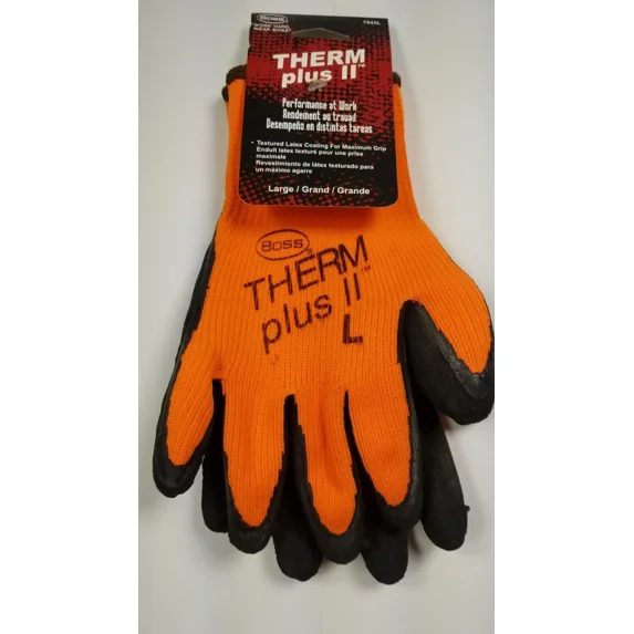 Boss 7843L Therm Plus ll Hi-Viz Orange Work Gloves With Latex Coated Palm Large