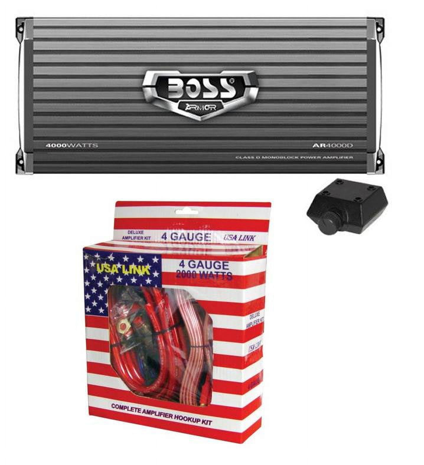 Boss AR4000D 4000W Mono D Car Audio Amplifier w/Remote & 4 Gauge Amp